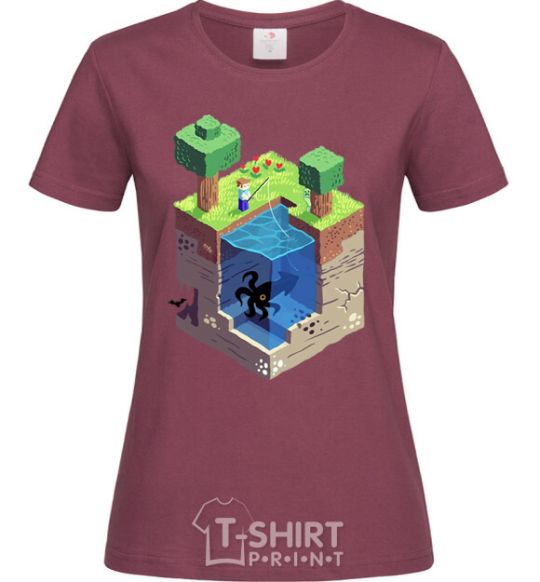 Women's T-shirt Minecraft world burgundy фото
