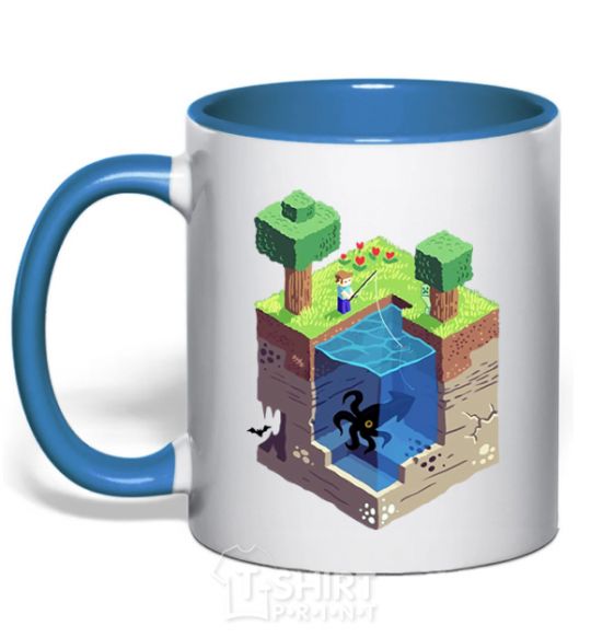 Mug with a colored handle Minecraft world royal-blue фото