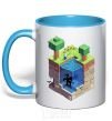 Mug with a colored handle Minecraft world sky-blue фото