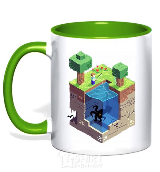 Mug with a colored handle Minecraft world kelly-green фото