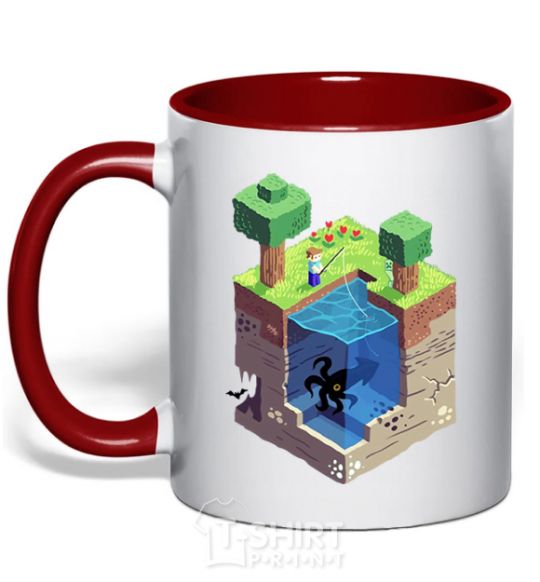 Mug with a colored handle Minecraft world red фото