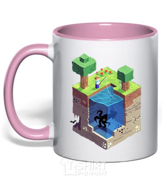 Mug with a colored handle Minecraft world light-pink фото