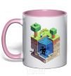 Чашка с цветной ручкой Майнкрафт мир Нежно розовый фото
