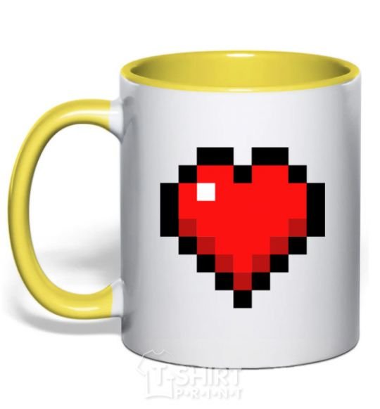 Mug with a colored handle Minecraft heart yellow фото