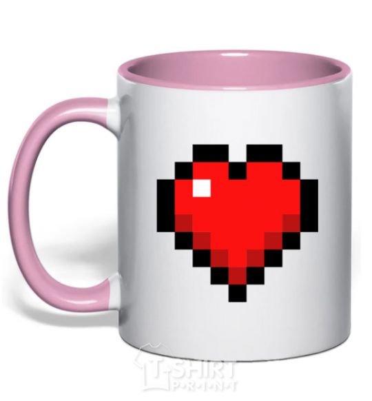 Mug with a colored handle Minecraft heart light-pink фото