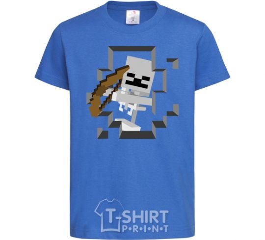 Детская футболка Майнкрафт скелет в пещере Ярко-синий фото