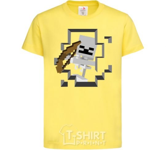 Kids T-shirt Minecraft skeleton in a cave. cornsilk фото