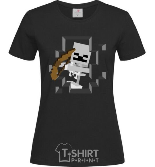 Women's T-shirt Minecraft skeleton in a cave. black фото