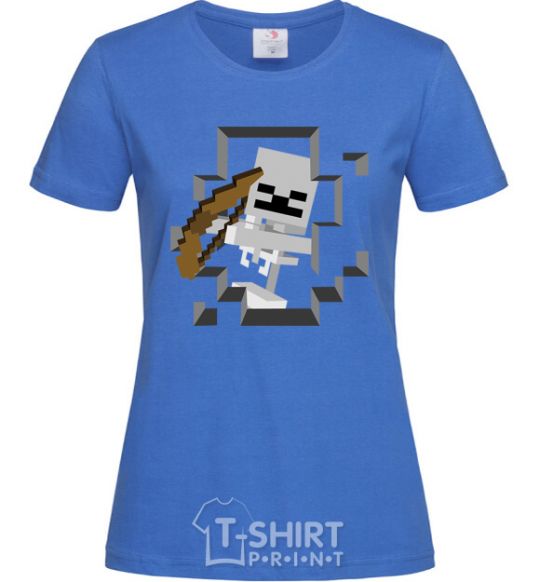Женская футболка Майнкрафт скелет в пещере Ярко-синий фото