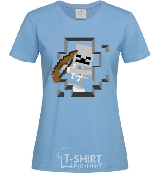 Women's T-shirt Minecraft skeleton in a cave. sky-blue фото