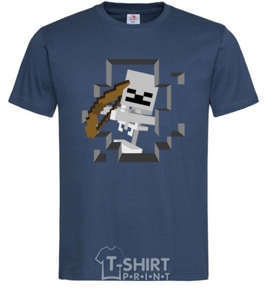 Men's T-Shirt Minecraft skeleton in a cave. navy-blue фото