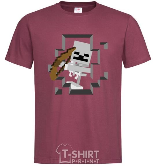 Men's T-Shirt Minecraft skeleton in a cave. burgundy фото