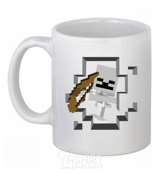 Ceramic mug Minecraft skeleton in a cave. White фото