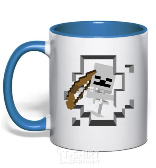 Mug with a colored handle Minecraft skeleton in a cave. royal-blue фото