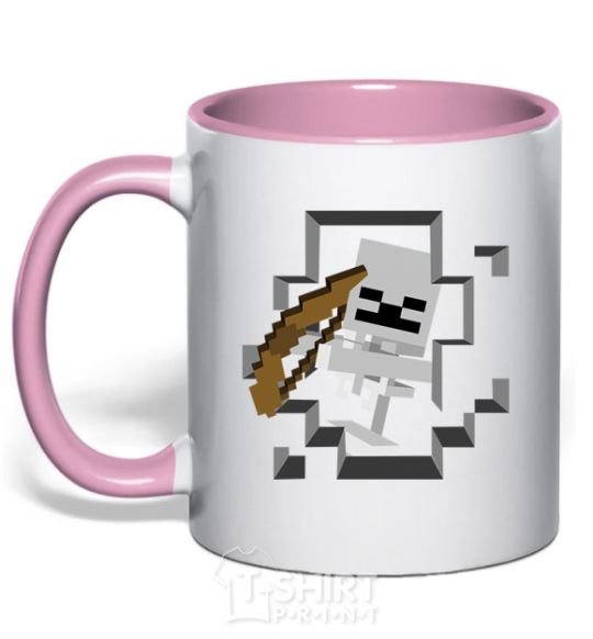 Mug with a colored handle Minecraft skeleton in a cave. light-pink фото