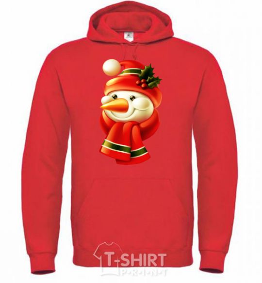 Мужская толстовка (худи) Снеговик новогодний Ярко-красный фото