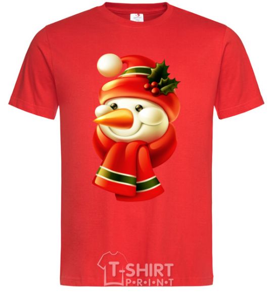 Мужская футболка Снеговик новогодний Красный фото
