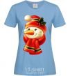 Women's T-shirt New Year's snowman sky-blue фото