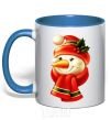 Mug with a colored handle New Year's snowman royal-blue фото