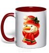 Mug with a colored handle New Year's snowman red фото