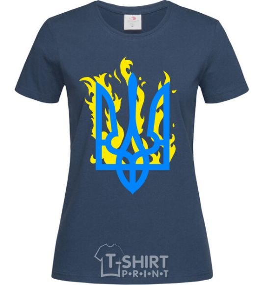 Women's T-shirt A coat of arms with fire navy-blue фото