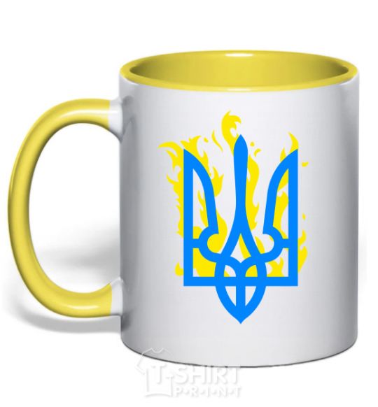 Mug with a colored handle A coat of arms with fire yellow фото