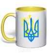 Mug with a colored handle A coat of arms with fire yellow фото