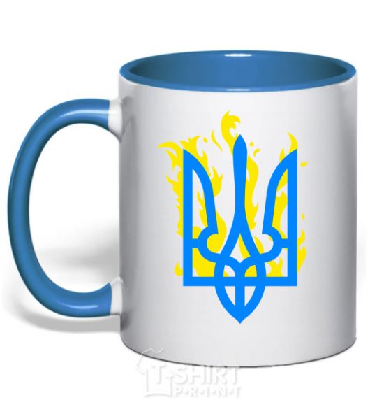 Mug with a colored handle A coat of arms with fire royal-blue фото