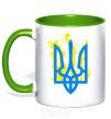 Mug with a colored handle A coat of arms with fire kelly-green фото