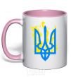 Mug with a colored handle A coat of arms with fire light-pink фото