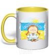 Mug with a colored handle I love my country yellow фото