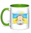 Mug with a colored handle I love my country kelly-green фото