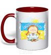 Mug with a colored handle I love my country red фото