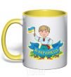 Mug with a colored handle I am a Ukrainian yellow фото
