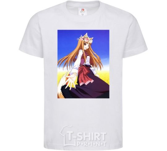 Kids T-shirt The wolf and spice Ukrainian anime White фото