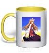 Mug with a colored handle The wolf and spice Ukrainian anime yellow фото