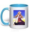 Mug with a colored handle The wolf and spice Ukrainian anime sky-blue фото