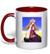 Mug with a colored handle The wolf and spice Ukrainian anime red фото