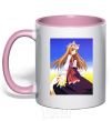 Mug with a colored handle The wolf and spice Ukrainian anime light-pink фото