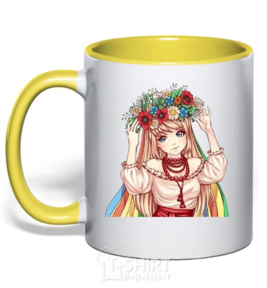 Mug with a colored handle Anime Ukrainian yellow фото