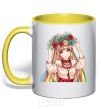 Mug with a colored handle Anime Ukrainian yellow фото