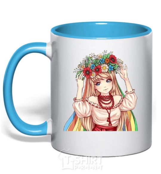 Mug with a colored handle Anime Ukrainian sky-blue фото