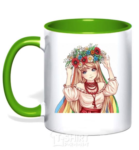 Mug with a colored handle Anime Ukrainian kelly-green фото