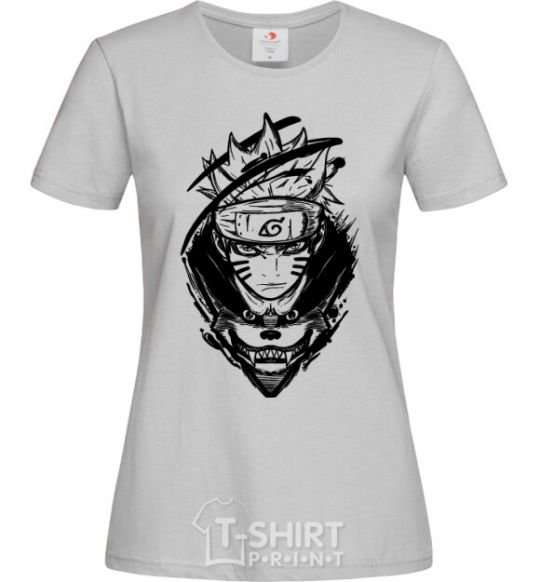 Women's T-shirt Naruto fox silhouette grey фото