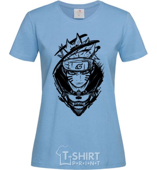 Women's T-shirt Naruto fox silhouette sky-blue фото