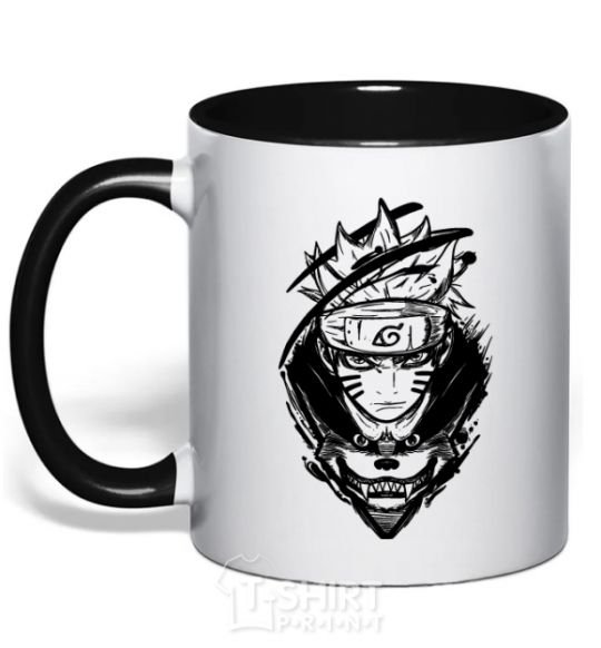 Mug with a colored handle Naruto fox silhouette black фото