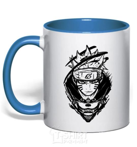 Mug with a colored handle Naruto fox silhouette royal-blue фото