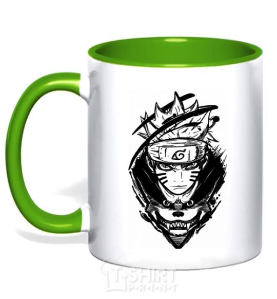 Mug with a colored handle Naruto fox silhouette kelly-green фото