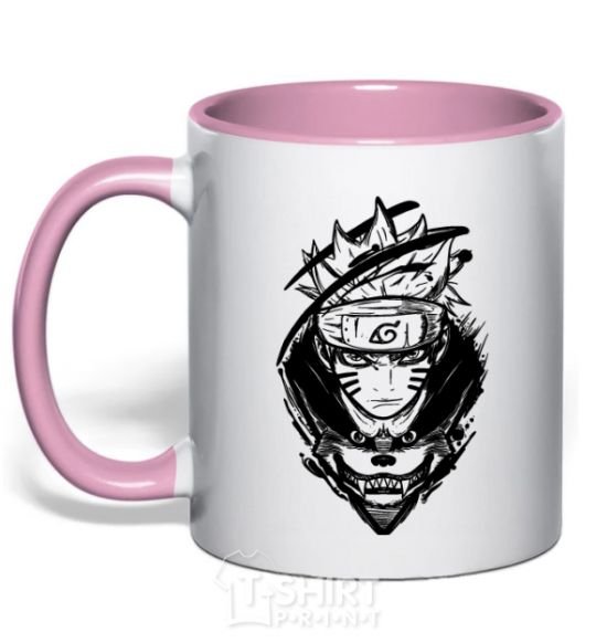 Mug with a colored handle Naruto fox silhouette light-pink фото