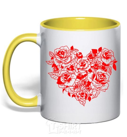 Mug with a colored handle Rose heart yellow фото